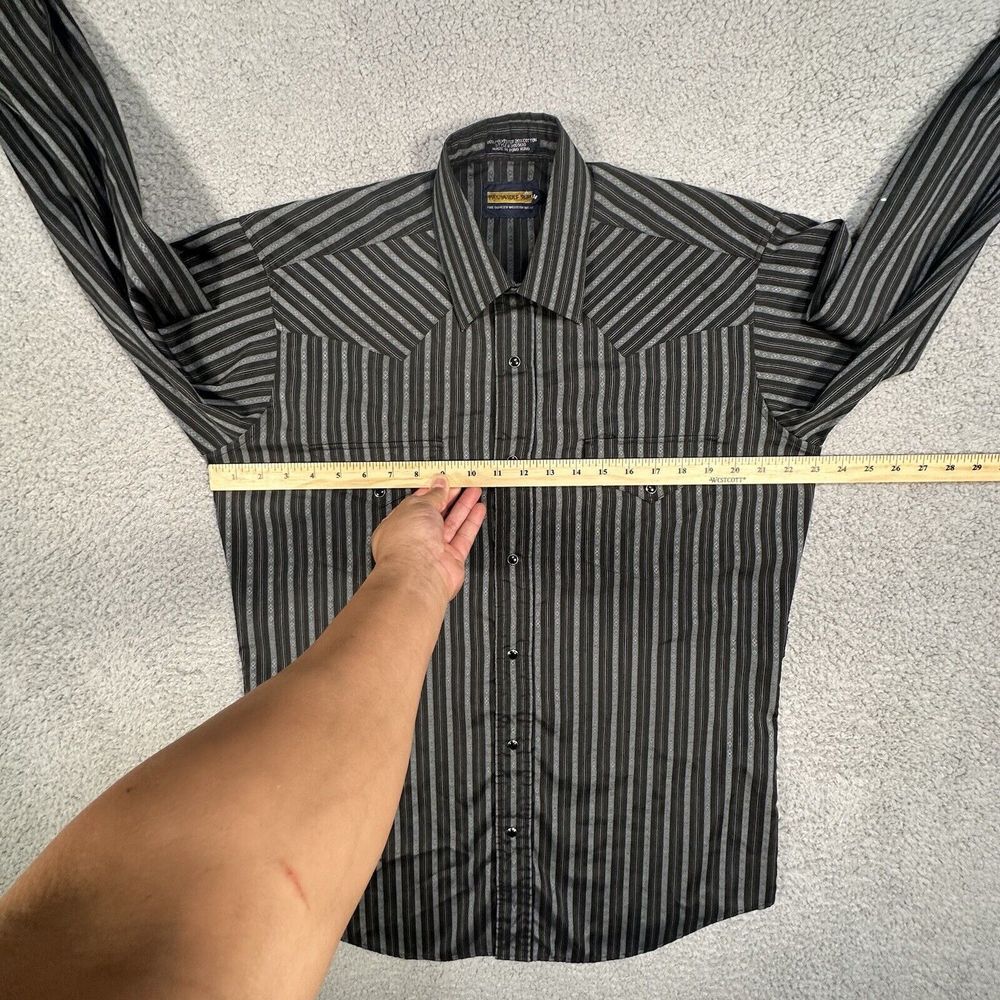 Panhandle Slim Shirt Mens 16 34 Black Striped‎ Geometric Western Pearl Snap Logo - Picture 8 of 11